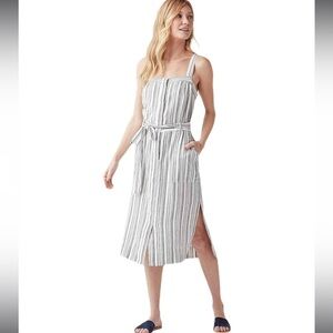 Splendid Bourne slit linen cotton blend white blue striped dress Sz M